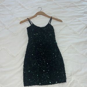Black and green Lucy in the Sky sequence mini tight dress